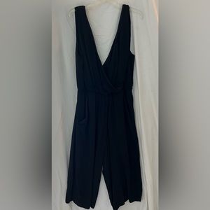 ARITZIA BABATON Black Pleated V neck, V back Jumpsuit Size L